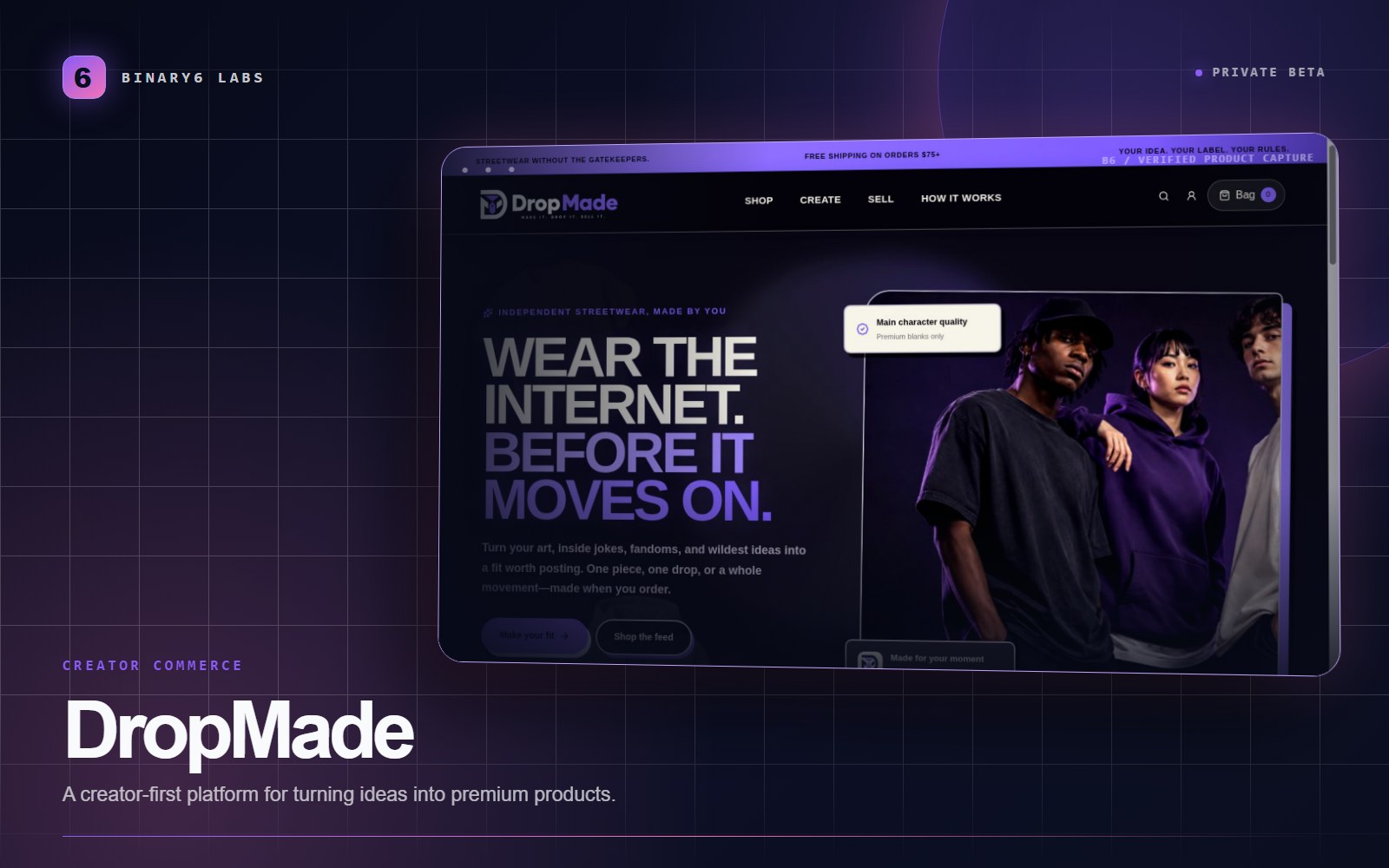 DropMade product cover featuring its creator-first streetwear storefront